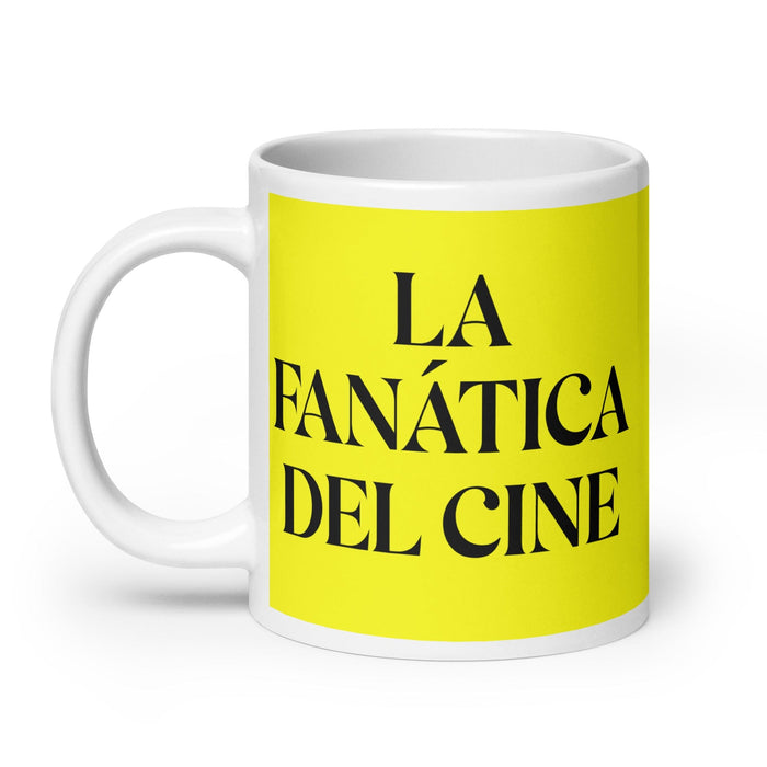 La Fanática Del Cine The Movie Buff Funny Home Office Work Coffee Mug Mexican Spanish Pride Gift White Glossy Cup Yellow Card Mug Mexicada