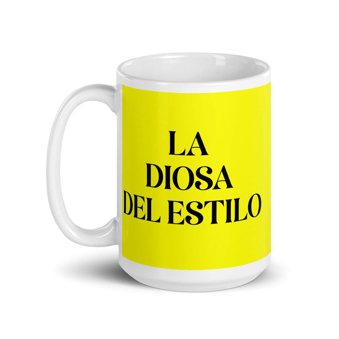 La Diosa Del Estilo The Style Goddess / God Funny Home Office Work Coffee Mug Mexican Spanish Pride Gift White Glossy Cup Yellow Card Mug Mexicada