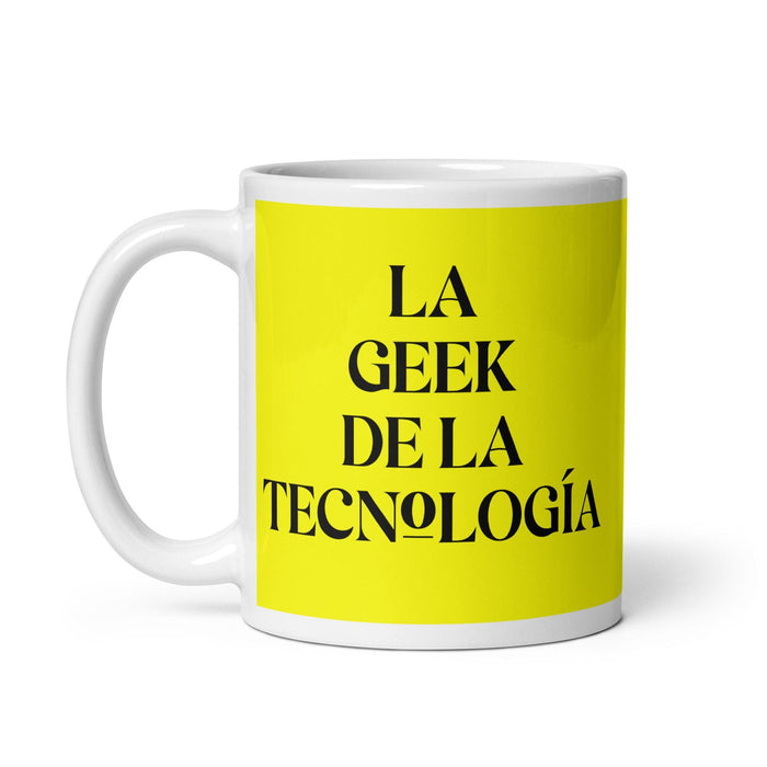 La Geek De La Tecnología The Tech Geek Funny Home Office Work Coffee Mug Mexican Spanish Pride Gift White Glossy Cup Yellow Card Mug Mexicada