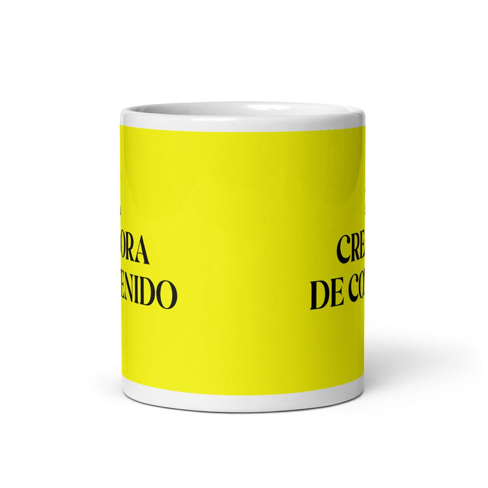 La Creadora De Contenido The Content Creator Funny Home Office Work Coffee Mug Mexican Spanish Pride Gift White Glossy Cup Yellow Card Mug Mexicada