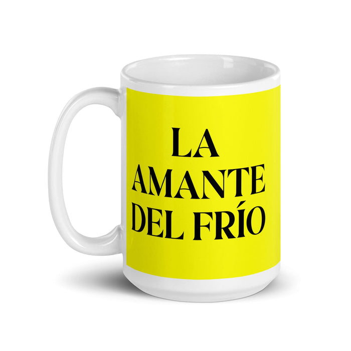 La Amante Del Frío The Cold Lover Funny Home Office Work Coffee Mug Mexican Spanish Pride Gift White Glossy Cup Yellow Card Mug Mexicada