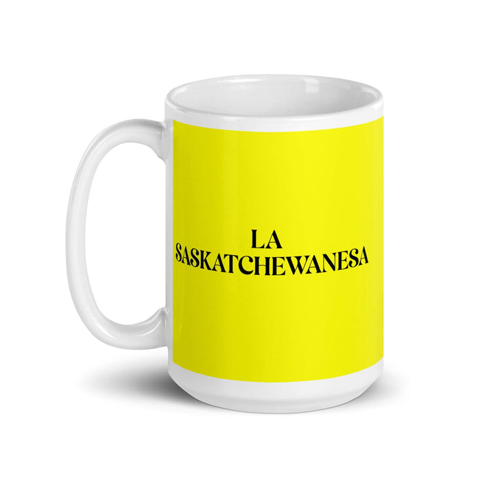 La Saskatchewanesa The Saskatchewanian Funny Home Office Work Coffee Mug Mexican Spanish Pride Gift White Glossy Cup Yellow Card Mug Mexicada