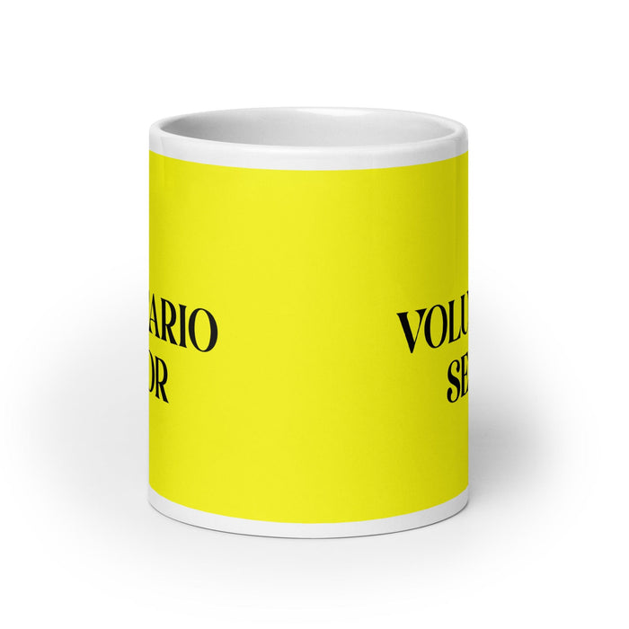 El Voluntario Senior The Senior Volunteer Funny Home Office Work Coffee Mug Mexican Spanish Pride Gift White Glossy Cup Yellow Card Mug Mexicada