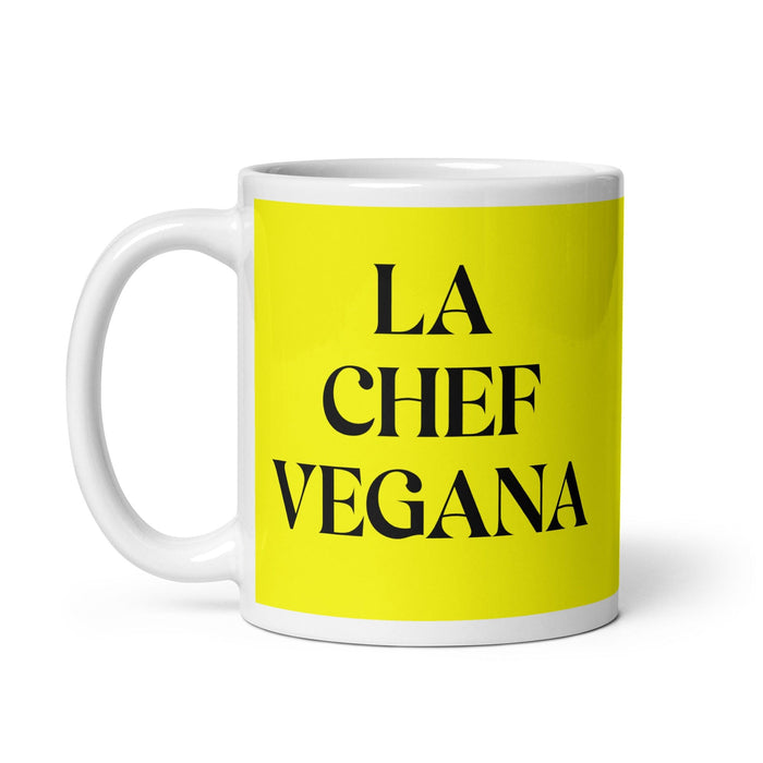 La Chef Vegana The Vegan Chef Funny Home Office Work Coffee Mug Mexican Spanish Pride Gift White Glossy Cup Yellow Card Mug Mexicada