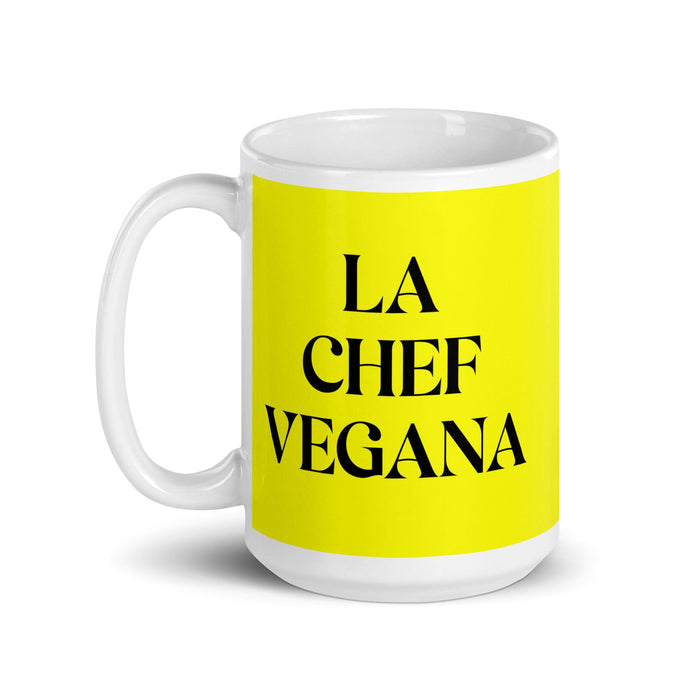 La Chef Vegana The Vegan Chef Funny Home Office Work Coffee Mug Mexican Spanish Pride Gift White Glossy Cup Yellow Card Mug Mexicada