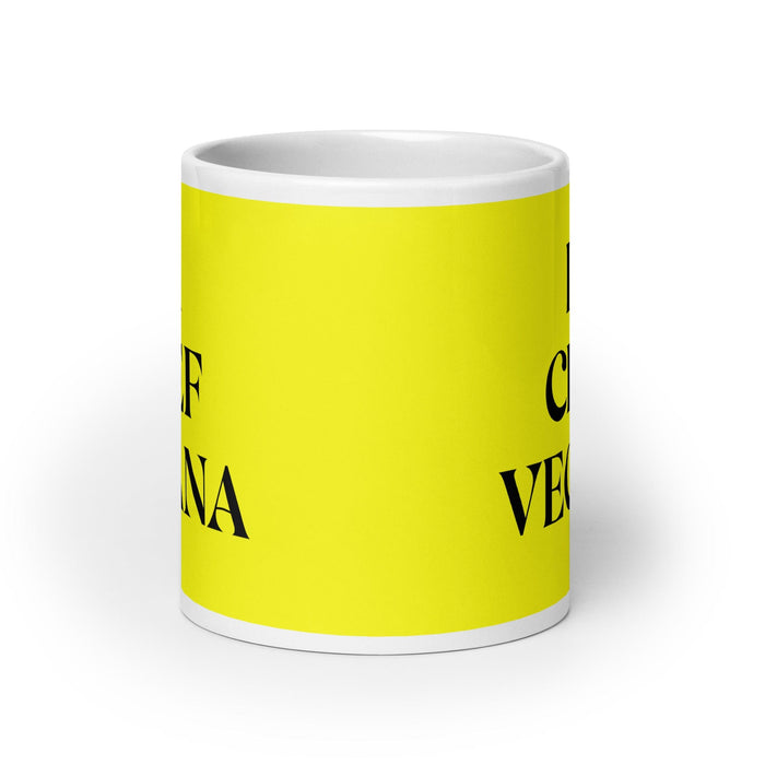 La Chef Vegana The Vegan Chef Funny Home Office Work Coffee Mug Mexican Spanish Pride Gift White Glossy Cup Yellow Card Mug Mexicada