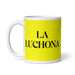 La Luchona The Fighter Funny Home Office Work Coffee Mug Mexican Spanish Pride Gift White Glossy Cup Yellow Card Mug Mexicada