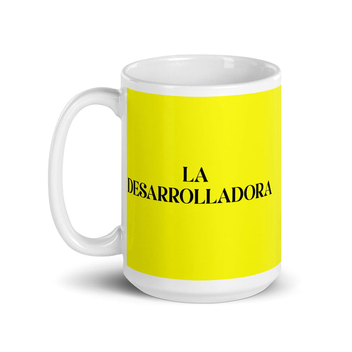 La Desarrolladora The Developer Funny Home Office Work Coffee Mug Mexican Spanish Pride Gift White Glossy Cup Yellow Card Mug Mexicada