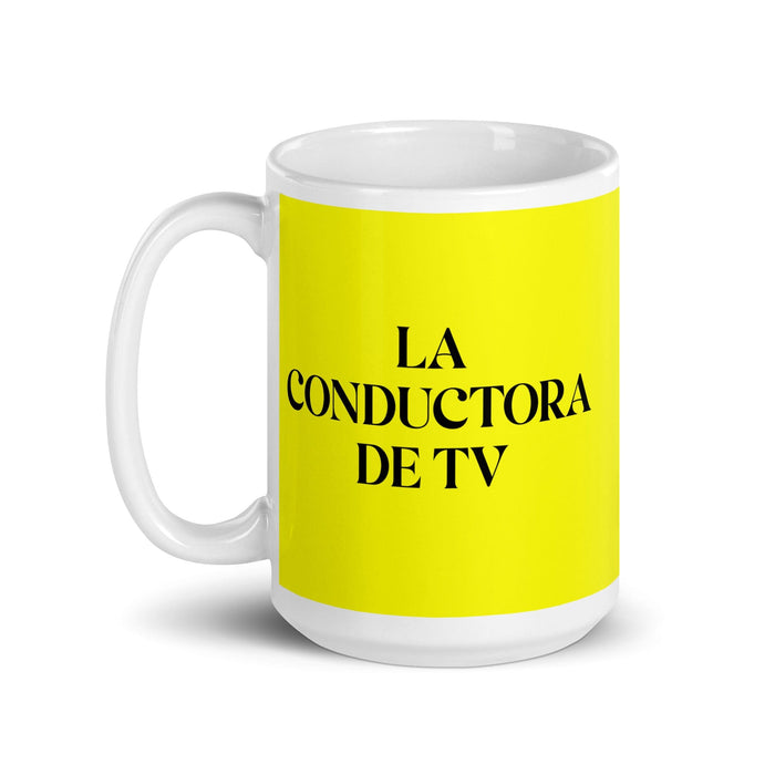 La Conductora De Tv The Tv Host Funny Home Office Work Coffee Mug Mexican Spanish Pride Gift White Glossy Cup Yellow Card Mug Mexicada