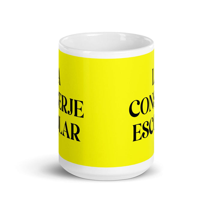 La Conserje Escolar The School Janitor Funny Home Office Work Coffee Mug Mexican Spanish Pride Gift White Glossy Cup Yellow Card Mug Mexicada