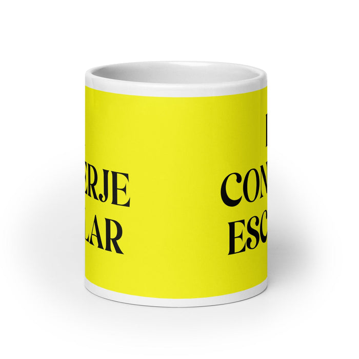 La Conserje Escolar The School Janitor Funny Home Office Work Coffee Mug Mexican Spanish Pride Gift White Glossy Cup Yellow Card Mug Mexicada