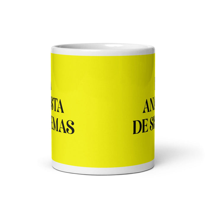 La Analista De Sistemas The Systems Analyst Funny Home Office Work Coffee Mug Mexican Spanish Pride Gift White Glossy Cup Yellow Card Mug Mexicada