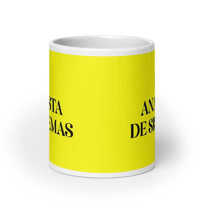 La Analista De Sistemas The Systems Analyst Funny Home Office Work Coffee Mug Mexican Spanish Pride Gift White Glossy Cup Yellow Card Mug Mexicada