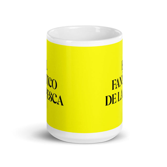 El Fanático De La Pesca The Fishing Fanatic Funny Home Office Work Coffee Mug Mexican Spanish Pride Gift White Glossy Cup Yellow Card Mug Mexicada