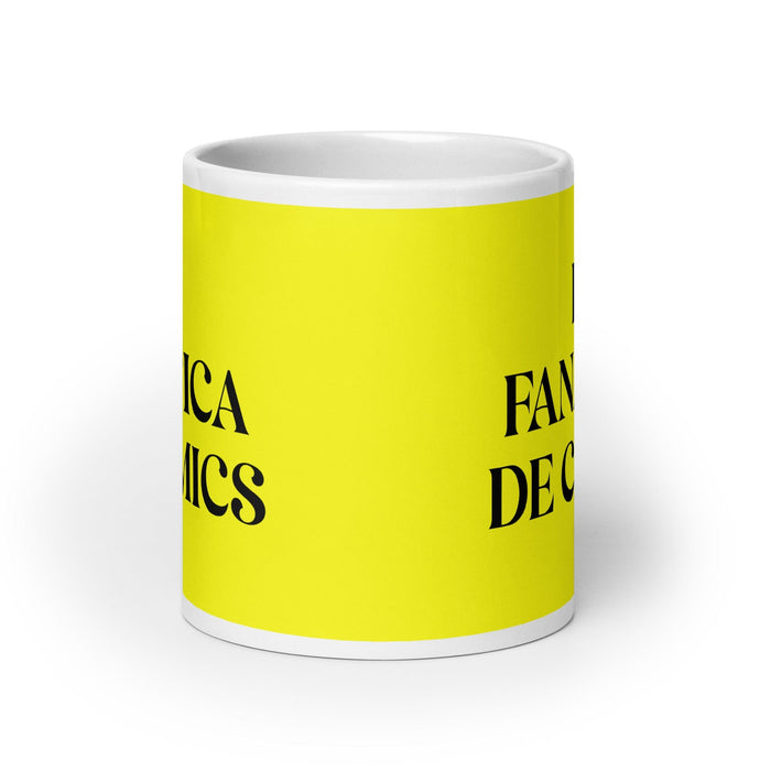 La Fanática De Cómics The Comic Book Fan Funny Home Office Work Coffee Mug Mexican Spanish Pride Gift White Glossy Cup Yellow Card Mug Mexicada