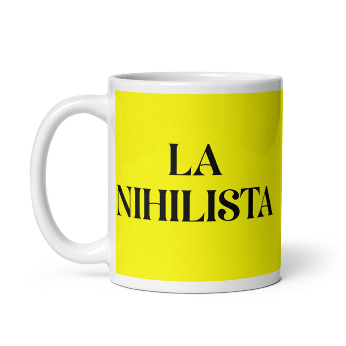 La Nihilista The Nihilist Funny Home Office Work Coffee Mug Mexican Spanish Pride Gift White Glossy Cup Yellow Card Mug Mexicada