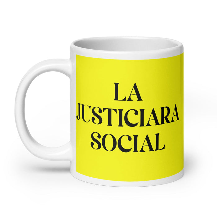 La Justiciara Social The Social Justice Advocate Funny Home Office Work Coffee Mug Mexican Spanish Pride Gift White Glossy Cup Yellow Card Mug Mexicada