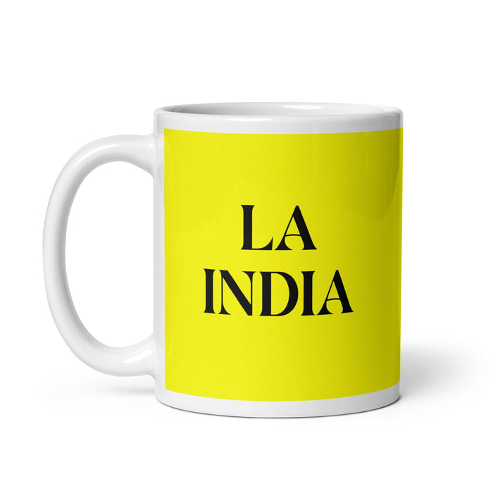 La India The Indian Funny Home Office Work Coffee Mug Mexican Spanish Pride Gift White Glossy Cup Yellow Card Mug Mexicada