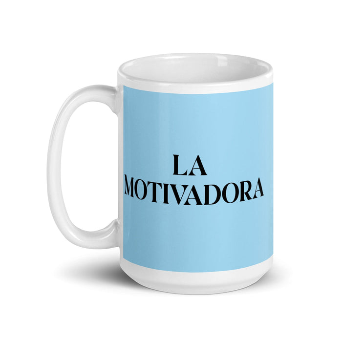 La Motivadora The Motivator Funny Home Office Work Coffee Mug Mexican Spanish Pride Gift White Glossy Cup Sky Blue Card Mug Mexicada