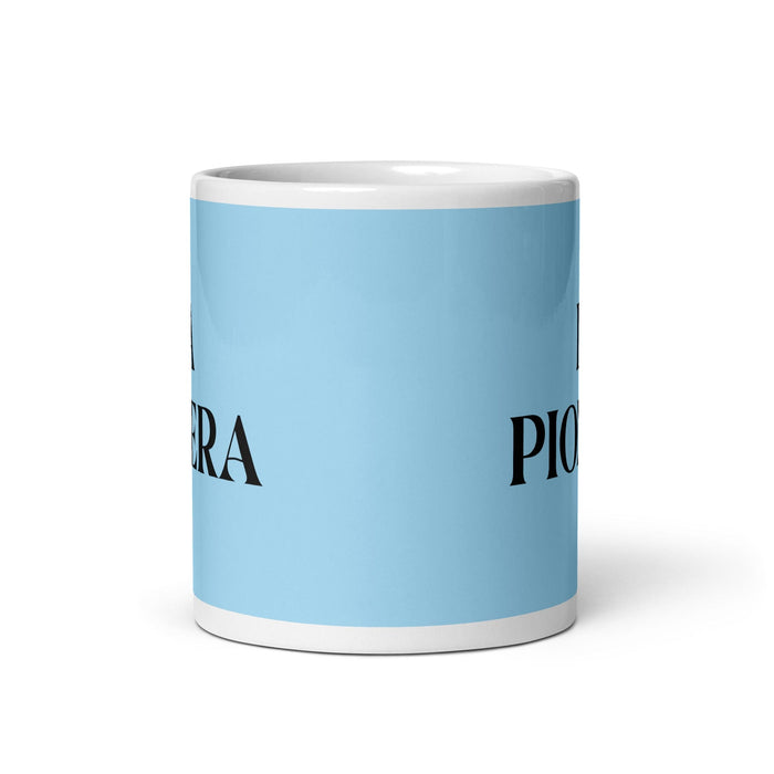 La Pionera The Pioneer Funny Home Office Work Coffee Mug Mexican Spanish Pride Gift White Glossy Cup Sky Blue Card Mug Mexicada