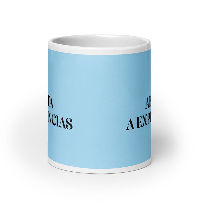 La Abierta A Experiencias The Open To Experiences Funny Home Office Work Coffee Mug Mexican Spanish Pride Gift White Glossy Cup Sky Blue Card Mug Mexicada