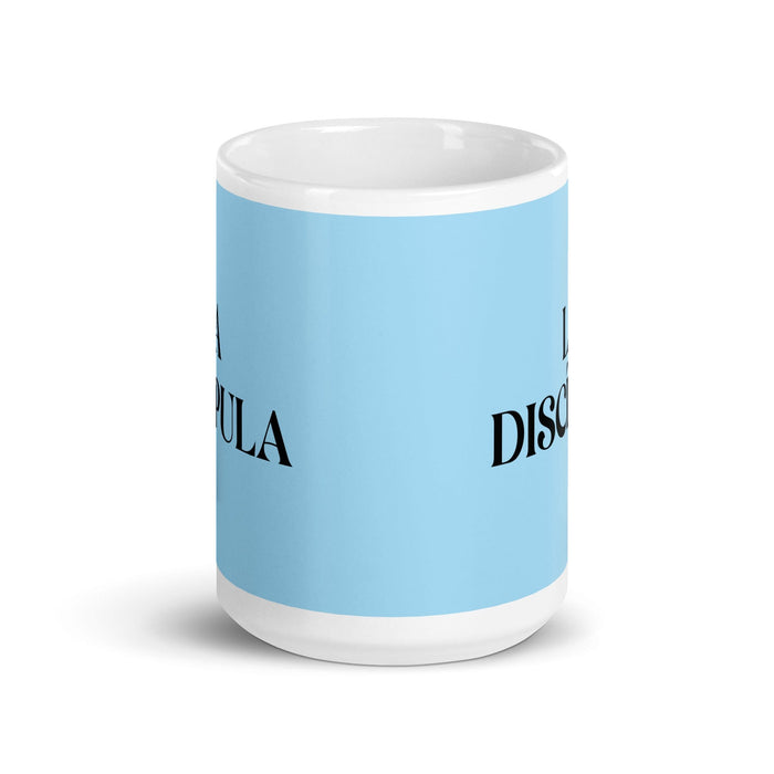 La Discípula The Disciple Funny Home Office Work Coffee Mug Mexican Spanish Pride Gift White Glossy Cup Sky Blue Card Mug Mexicada