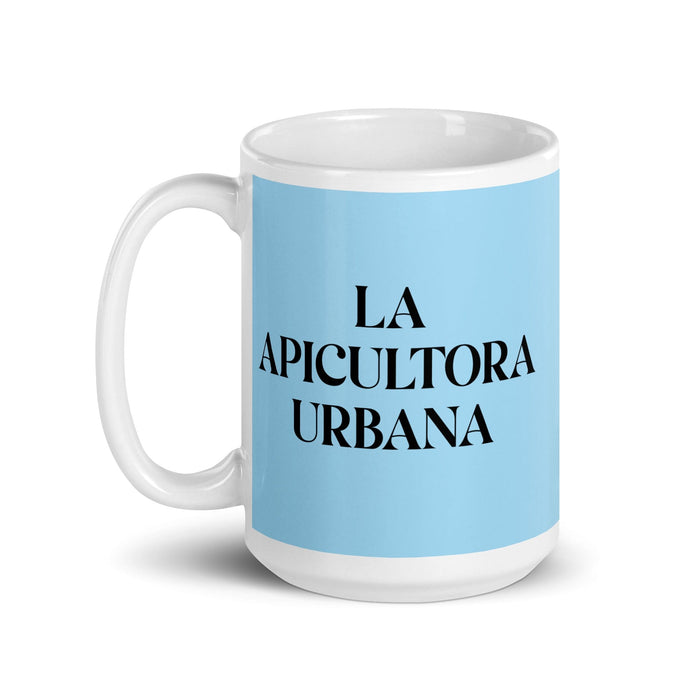 La Apicultora Urbana The Urban Beekeeper Funny Home Office Work Coffee Mug Mexican Spanish Pride Gift White Glossy Cup Sky Blue Card Mug Mexicada