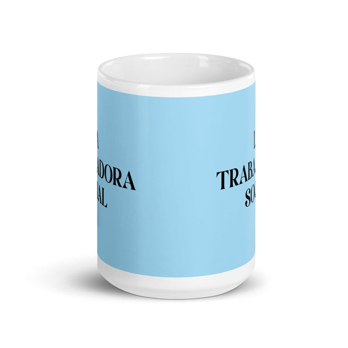 La Trabajadora Social The Social Worker Funny Home Office Work Coffee Mug Mexican Spanish Pride Gift White Glossy Cup Sky Blue Card Mug Mexicada