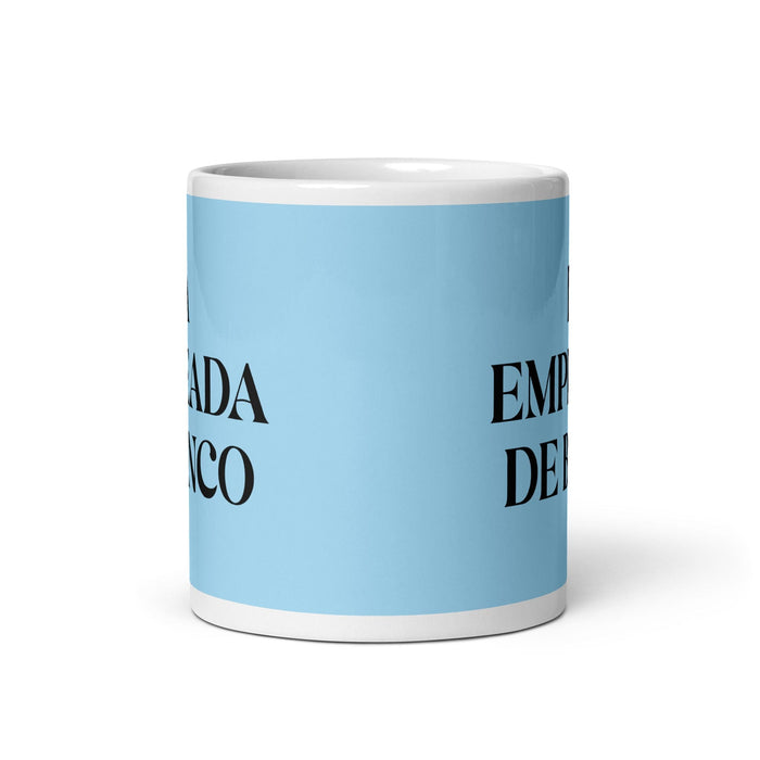 La Empleada De Banco The Bank Teller Funny Home Office Work Coffee Mug Mexican Spanish Pride Gift White Glossy Cup Sky Blue Card Mug Mexicada