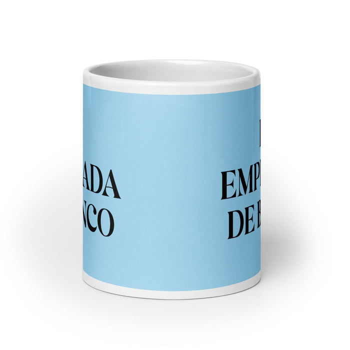 La Empleada De Banco The Bank Teller Funny Home Office Work Coffee Mug Mexican Spanish Pride Gift White Glossy Cup Sky Blue Card Mug Mexicada