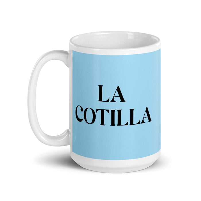 La Cotilla The Gossip Funny Home Office Work Coffee Mug Mexican Spanish Pride Gift White Glossy Cup Sky Blue Card Mug Mexicada