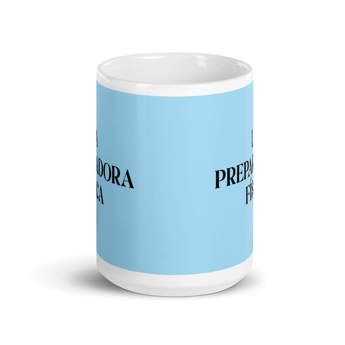 La Preparadora Física The Fitness Trainer Funny Home Office Work Coffee Mug Mexican Spanish Pride Gift White Glossy Cup Sky Blue Card Mug Mexicada