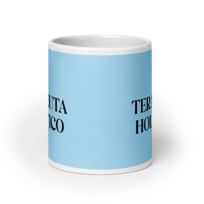 El Terapeuta Holístico The Holistic Therapist Funny Home Office Work Coffee Mug Mexican Spanish Pride Gift White Glossy Cup Sky Blue Card Mug Mexicada