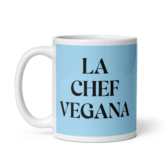 La Chef Vegana The Vegan Chef Funny Home Office Work Coffee Mug Mexican Spanish Pride Gift White Glossy Cup Sky Blue Card Mug Mexicada