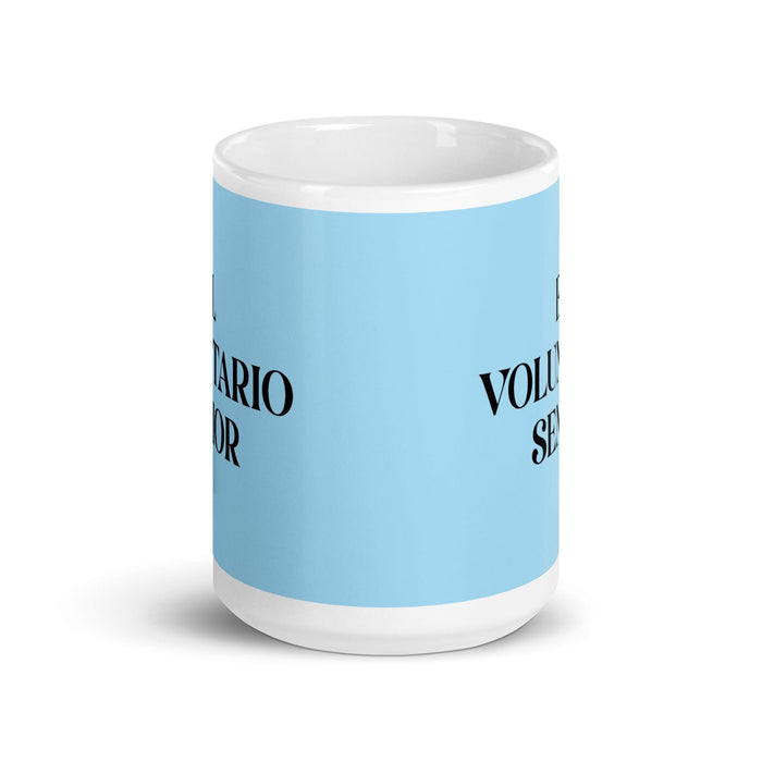 El Voluntario Senior The Senior Volunteer Funny Home Office Work Coffee Mug Mexican Spanish Pride Gift White Glossy Cup Sky Blue Card Mug Mexicada