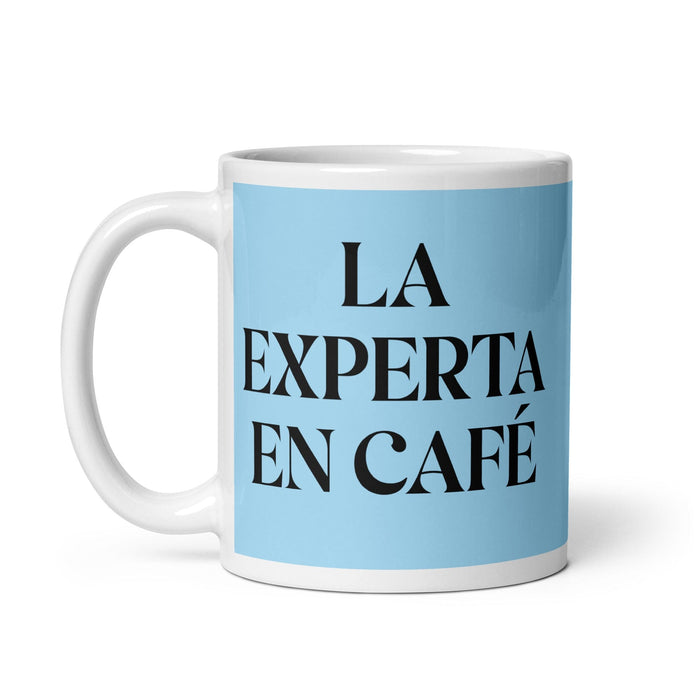 La Experta En Café The Coffee Expert Funny Home Office Work Coffee Mug Mexican Spanish Pride Gift White Glossy Cup Sky Blue Card Mug Mexicada