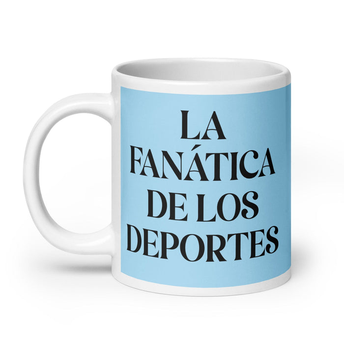 La Fanática De Los Deportes The Sports Fan Funny Home Office Work Coffee Mug Mexican Spanish Pride Gift White Glossy Cup Sky Blue Card Mug Mexicada