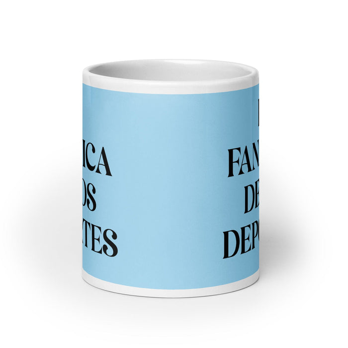 La Fanática De Los Deportes The Sports Fan Funny Home Office Work Coffee Mug Mexican Spanish Pride Gift White Glossy Cup Sky Blue Card Mug Mexicada