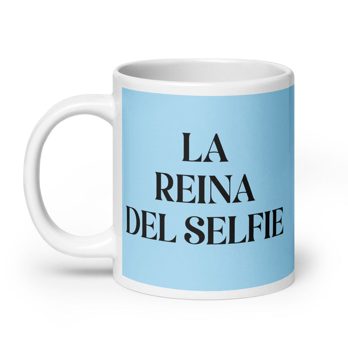 La Reina Del Selfie The Selfie Queen / King Funny Home Office Work Coffee Mug Mexican Spanish Pride Gift White Glossy Cup Sky Blue Card Mug Mexicada