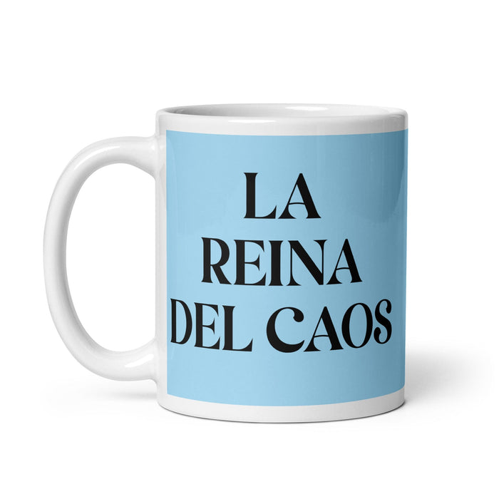 La Reina Del Caos The Queen Of Chaos / The King Of Chaos Funny Home Office Work Coffee Mug Mexican Spanish Pride Gift White Glossy Cup Sky Blue Card Mug Mexicada