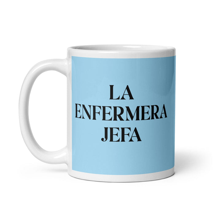 La Enfermera Jefa The Head Nurse Funny Home Office Work Coffee Mug Mexican Spanish Pride Gift White Glossy Cup Sky Blue Card Mug Mexicada