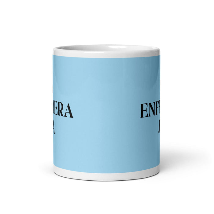 La Enfermera Jefa The Head Nurse Funny Home Office Work Coffee Mug Mexican Spanish Pride Gift White Glossy Cup Sky Blue Card Mug Mexicada