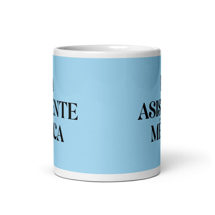 La Asistente Médica The Medical Assistant Funny Home Office Work Coffee Mug Mexican Spanish Pride Gift White Glossy Cup Sky Blue Card Mug Mexicada