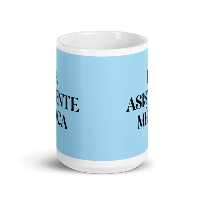 La Asistente Médica The Medical Assistant Funny Home Office Work Coffee Mug Mexican Spanish Pride Gift White Glossy Cup Sky Blue Card Mug Mexicada