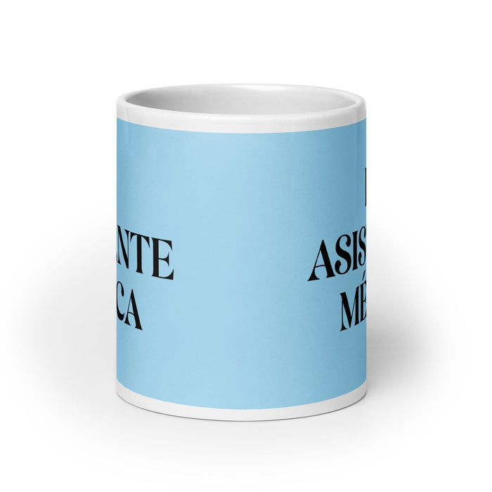 La Asistente Médica The Medical Assistant Funny Home Office Work Coffee Mug Mexican Spanish Pride Gift White Glossy Cup Sky Blue Card Mug Mexicada