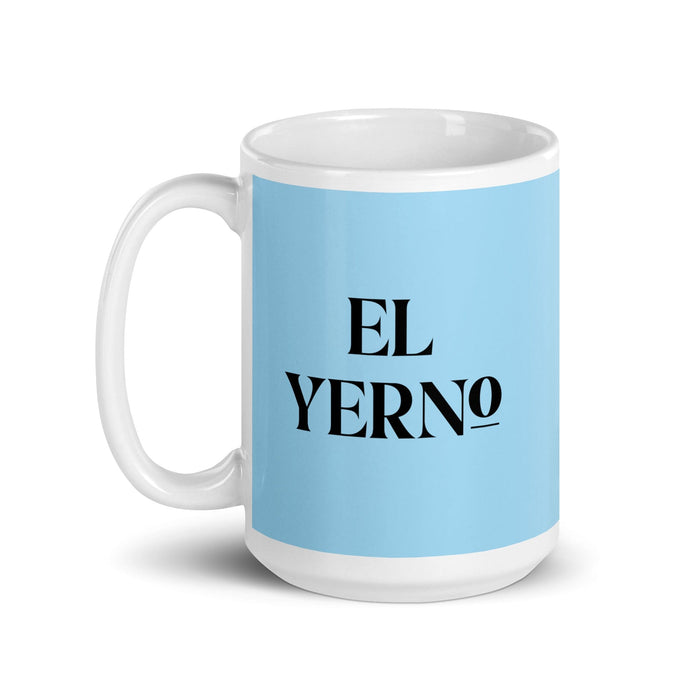 El Yerno The Daughter-In-Law / The Son-In-Law Funny Home Office Work Coffee Mug Mexican Spanish Pride Gift White Glossy Cup Sky Blue Card Mug Mexicada