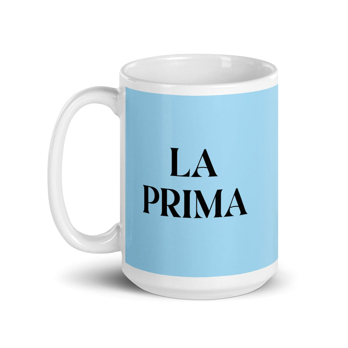 La Prima The Cousin (Female) / The Cousin (Male) Funny Home Office Work Coffee Mug Mexican Spanish Pride Gift White Glossy Cup Sky Blue Card Mug Mexicada