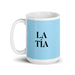 La Tía The Aunt / The Uncle Funny Home Office Work Coffee Mug Mexican Spanish Pride Gift White Glossy Cup Sky Blue Card Mug Mexicada