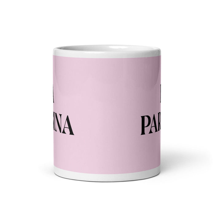 La Parisina The Parisian Funny Home Office Work Coffee Mug Mexican Spanish Pride Gift White Glossy Cup Light Pink Card Mug Mexicada