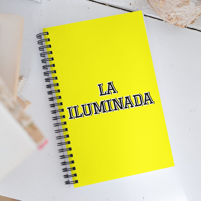 La Iluminada The Enlightened One | Yellow Spiral Notebook, 140 Dotted Sheets | Funny Gift Idea Home Office Work | Mexican Spanish Pride Gift Mexicada